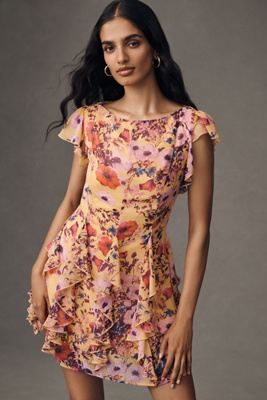 Bhldn Sleeveless Ruffled Chiffon Mini Dress In Multi