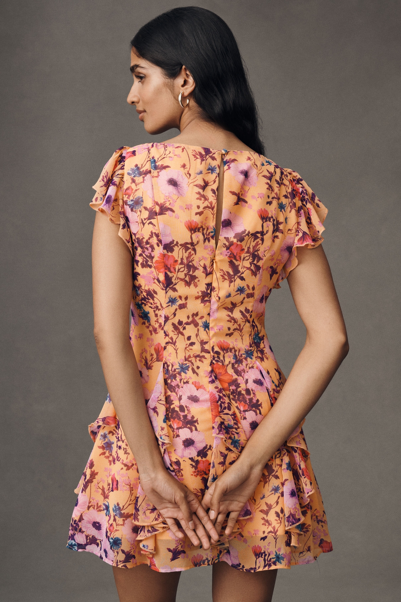 BHLDN Sleeveless Ruffled Chiffon Mini Dress