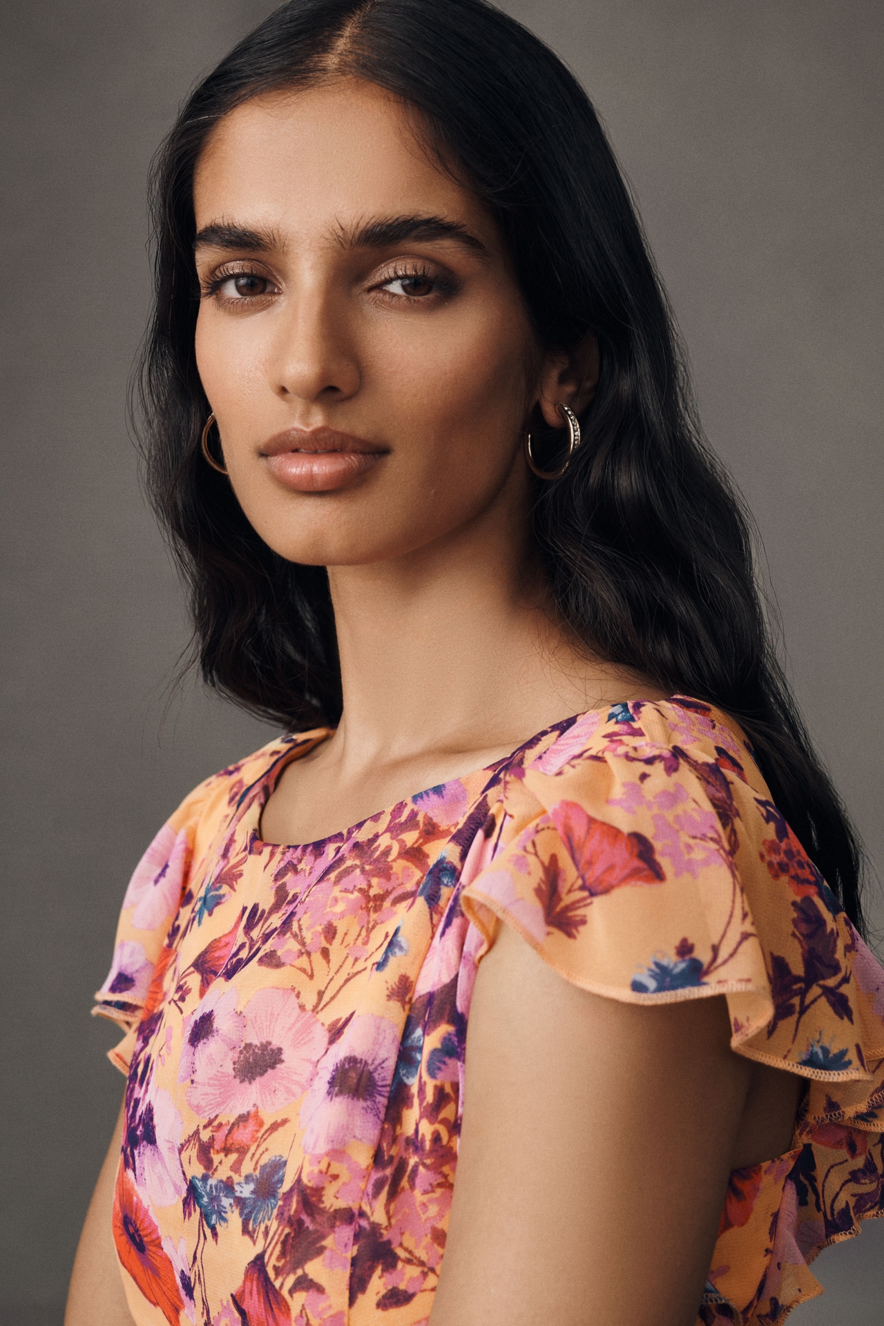 BHLDN Sleeveless Ruffled Chiffon Mini Dress