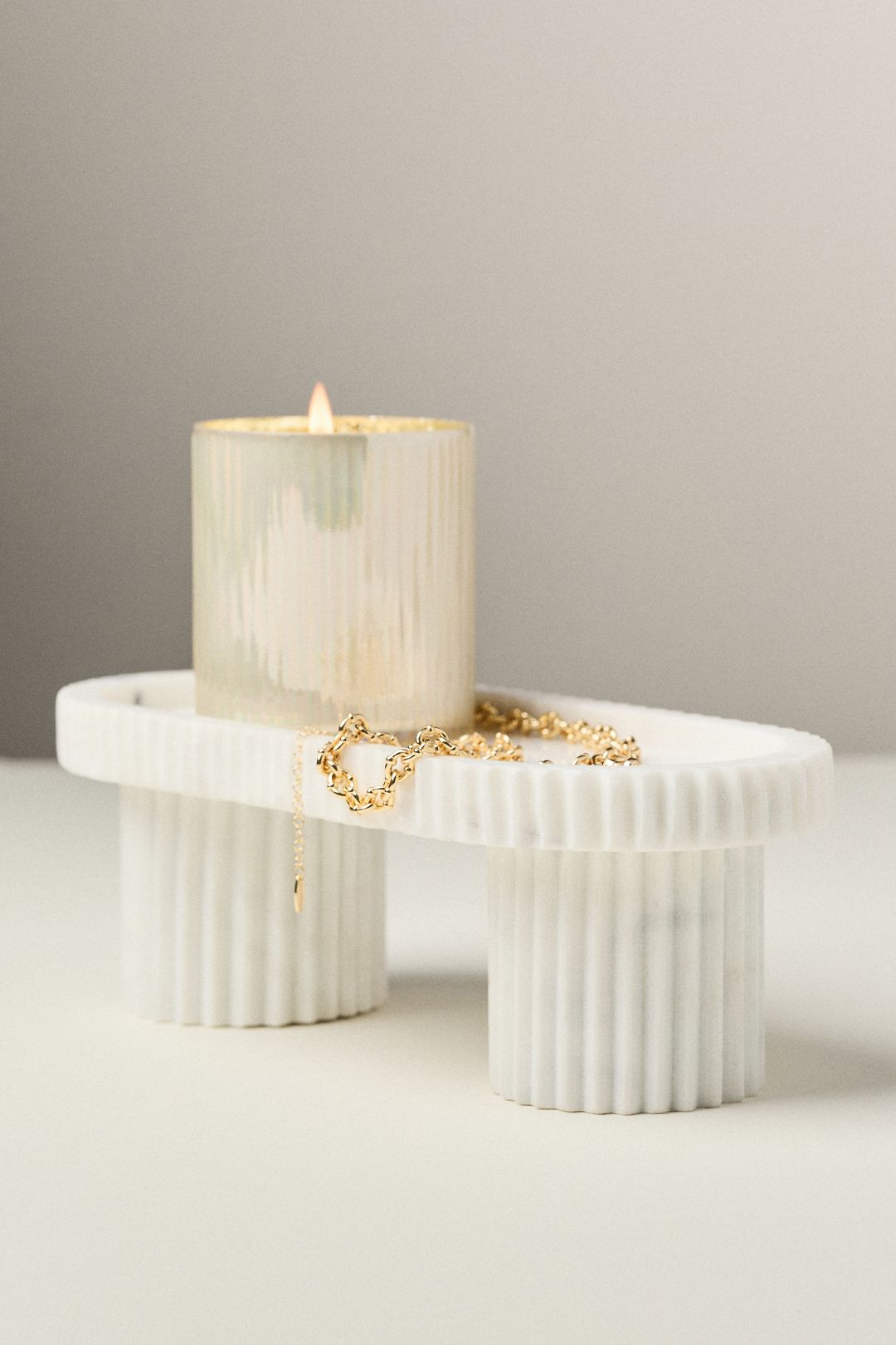 Ribbed Footed Marble Tray - White Marble, Standard, One Size