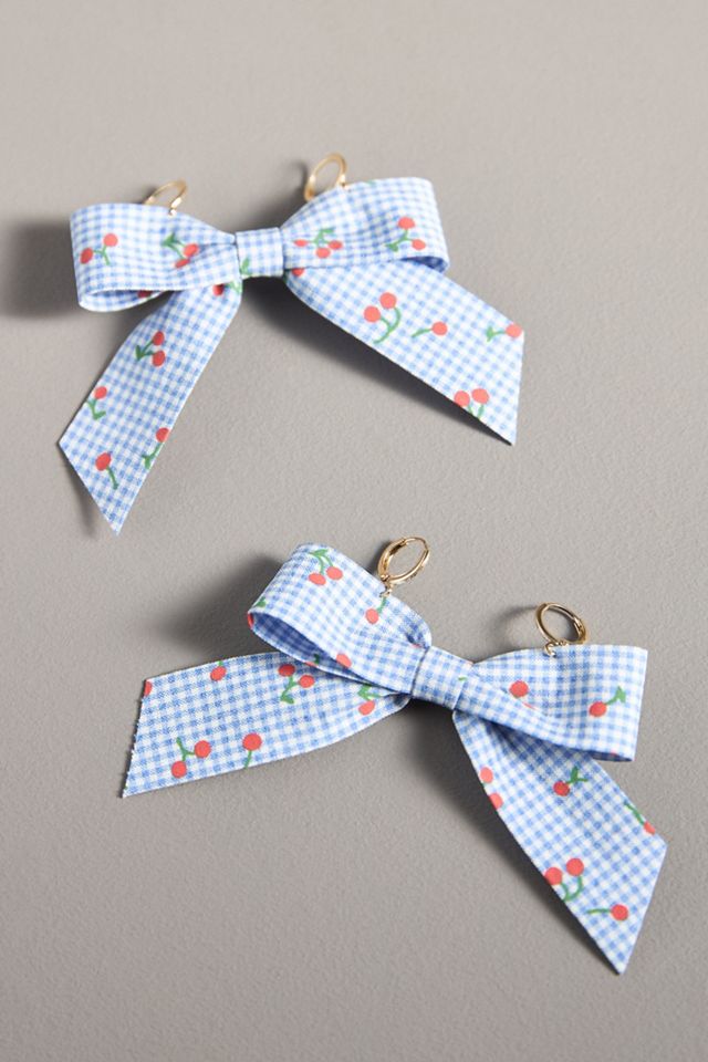 Cherry-Printed Gingham Bow Shoe Charms #1