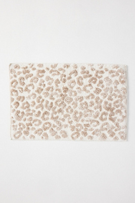 Anthropologie Lola Leopard Tufted Cotton Bath Mat In Neutral