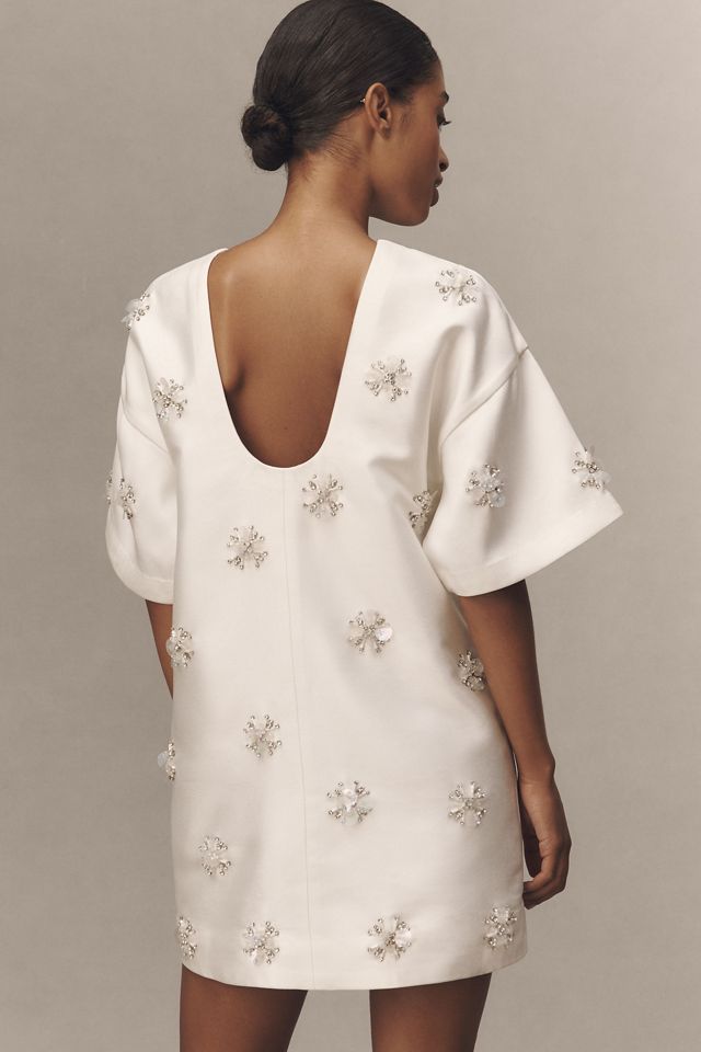 BHLDN Short-Sleeve Crew-Neck Beaded Mini Dress #1