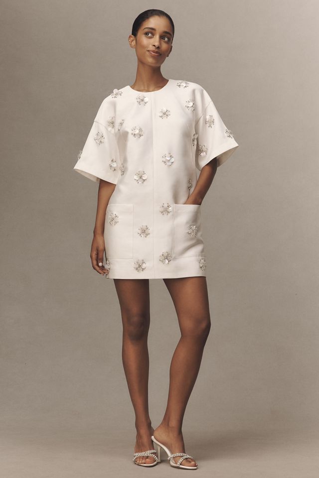 BHLDN Short-Sleeve Crew-Neck Beaded Mini Dress #2