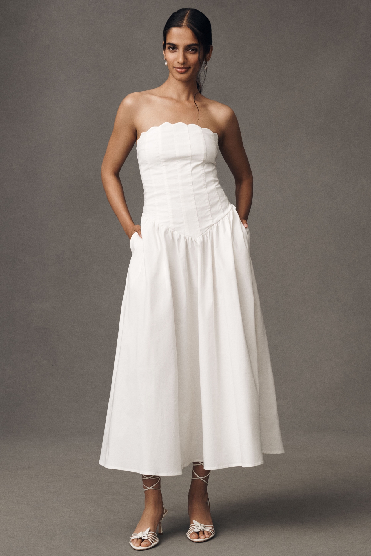 BHLDN Strapless Basque-Waist Midi Dress
