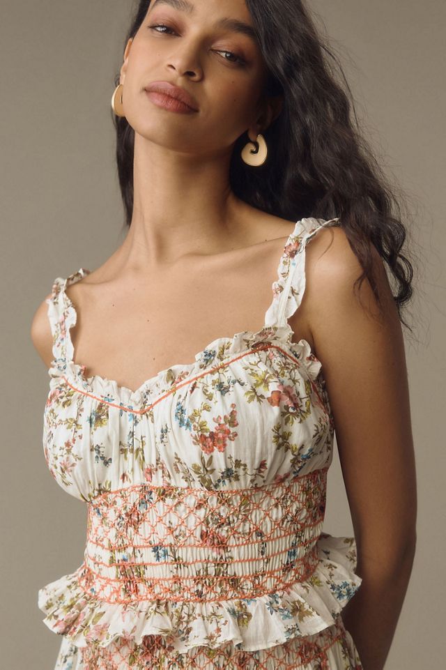 Sleeveless Smocked-Waist Ruffled Midi Dress #2