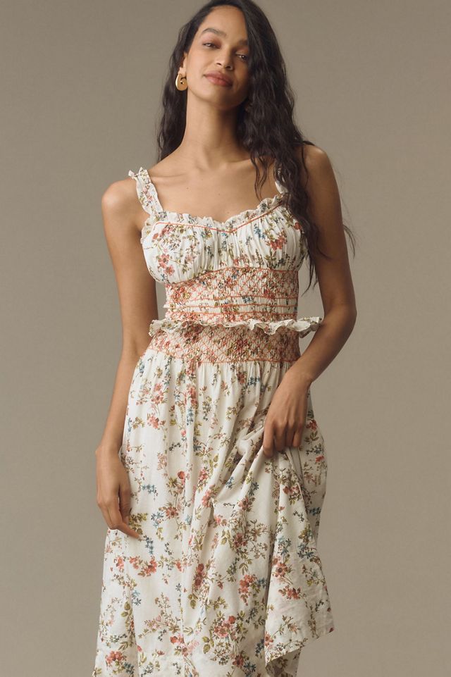 Sleeveless Smocked-Waist Ruffled Midi Dress #3