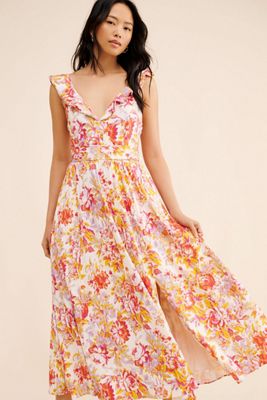 BHLDN Aubree Sleeveless Linen Floral Fit & Flare Maxi Dress