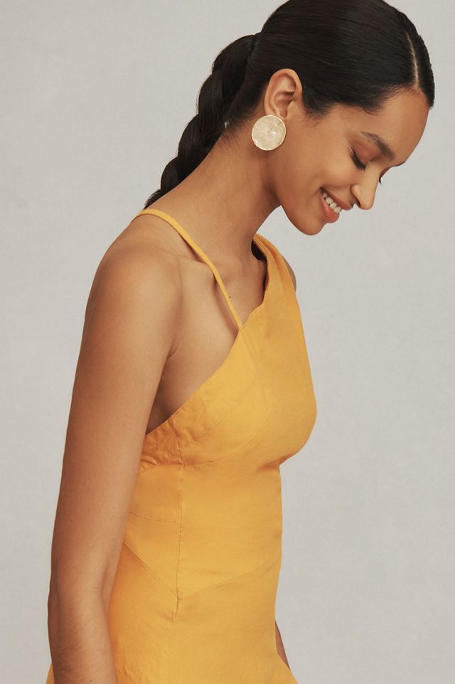 Asymmetrical Open-Back Linen Midi Dress