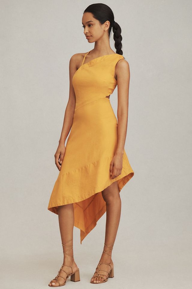 Asymmetrical Open-Back Linen Midi Dress