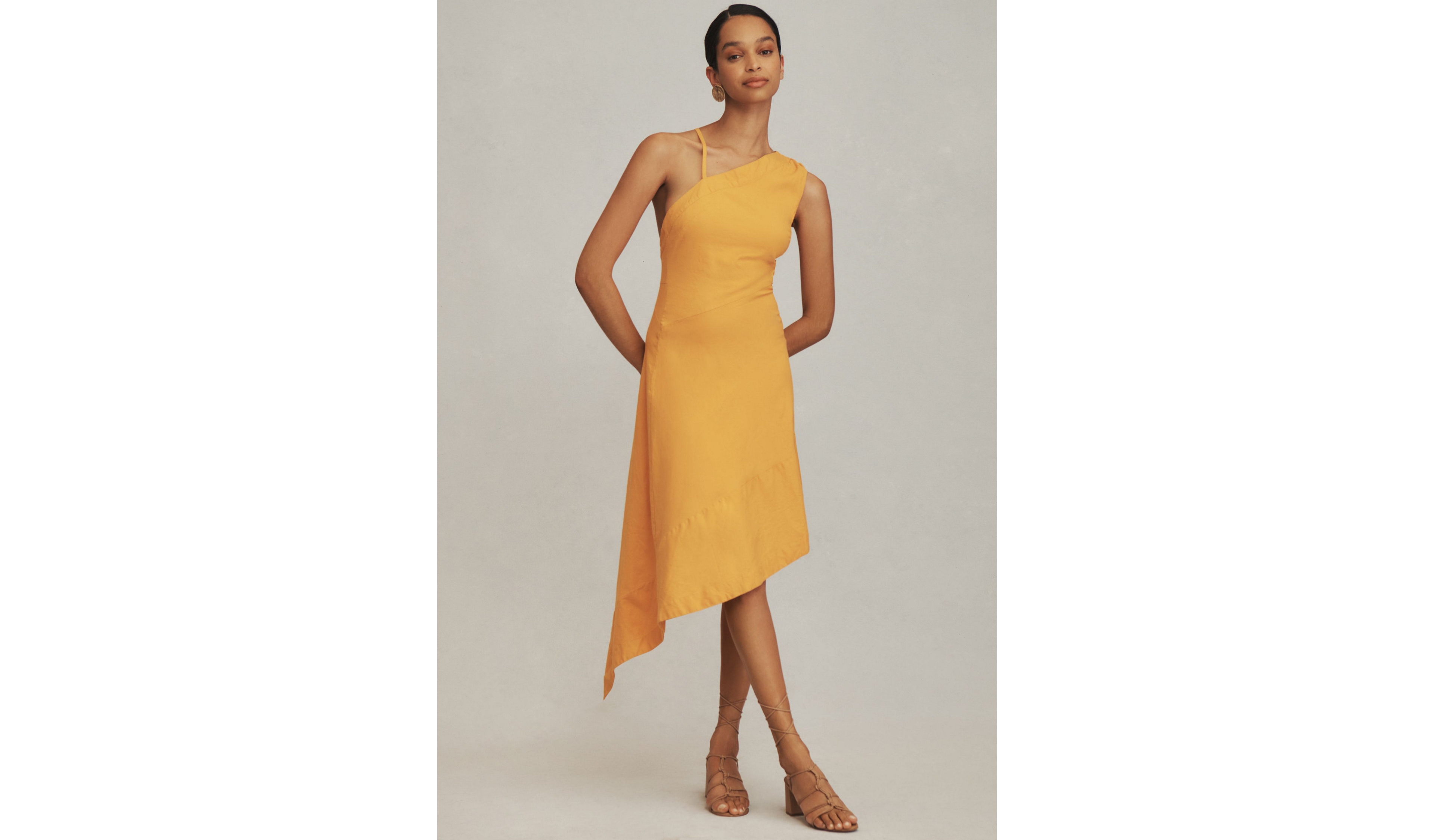 Asymmetrical Open-Back Linen Midi Dress