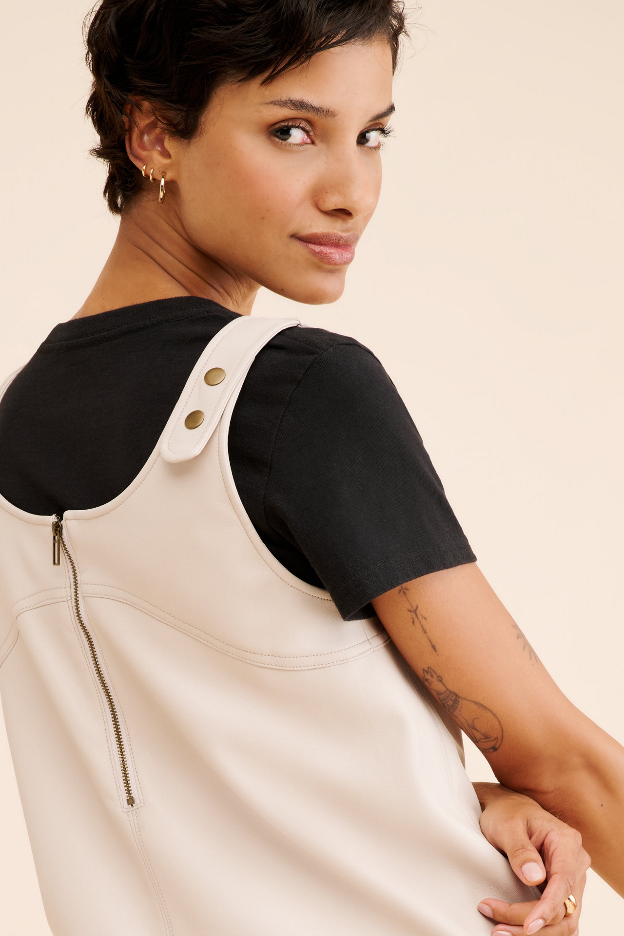 Pilcro Vegan Leather Scoop-Neck Shift Mini Dress