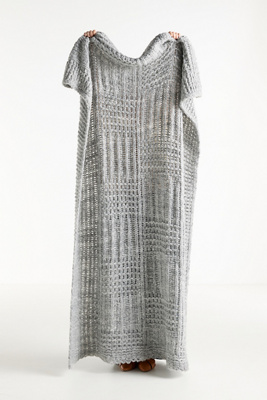 Anthropologie Hazel Wool Blend Knit Patchwork Throw Blanket