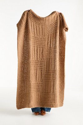Anthropologie Hazel Wool Blend Knit Patchwork Throw Blanket