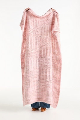 Anthropologie Hazel Wool Blend Knit Patchwork Throw Blanket