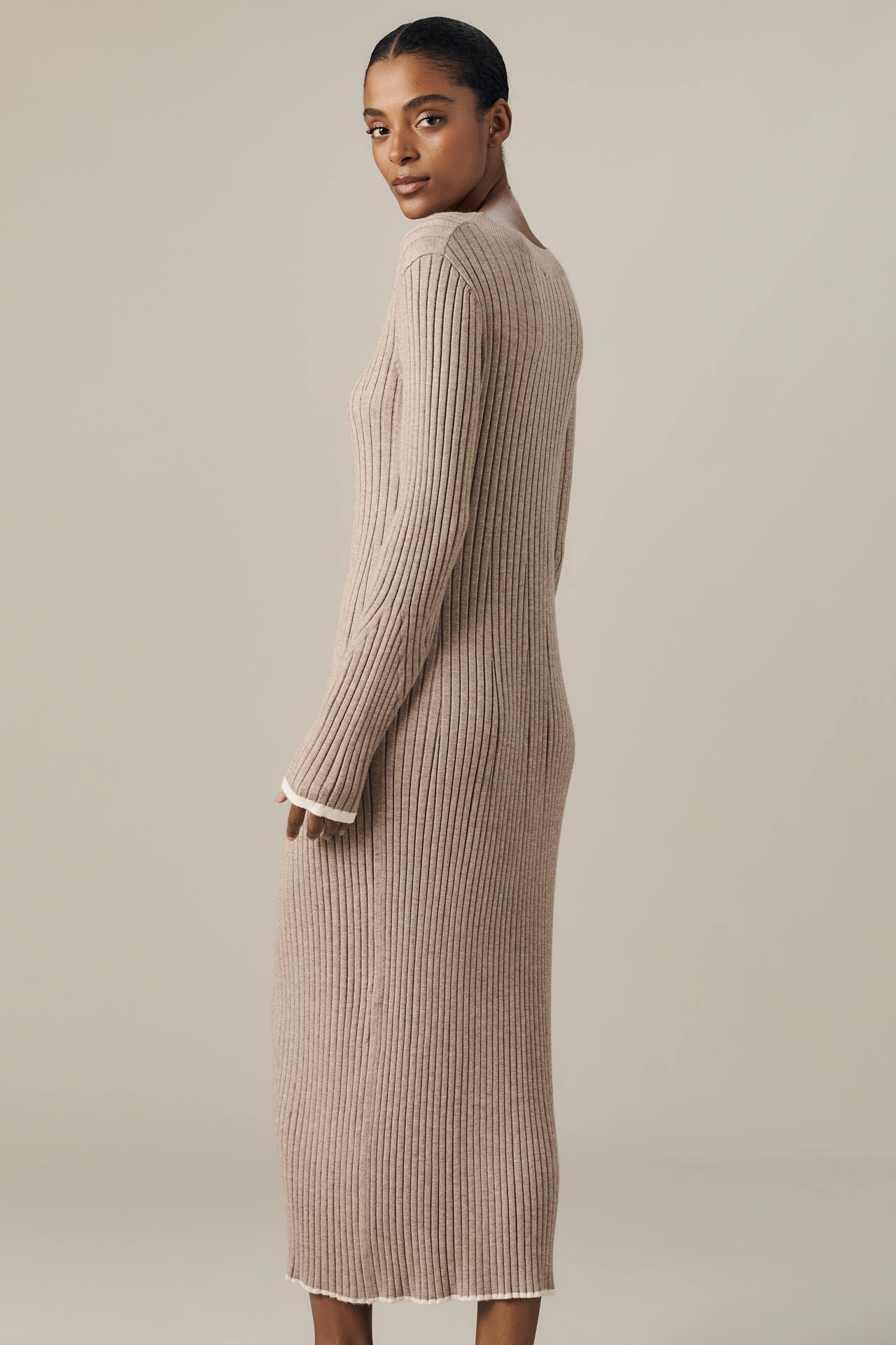 Varley Axel Long-Sleeve Rib Knit Midi Dress