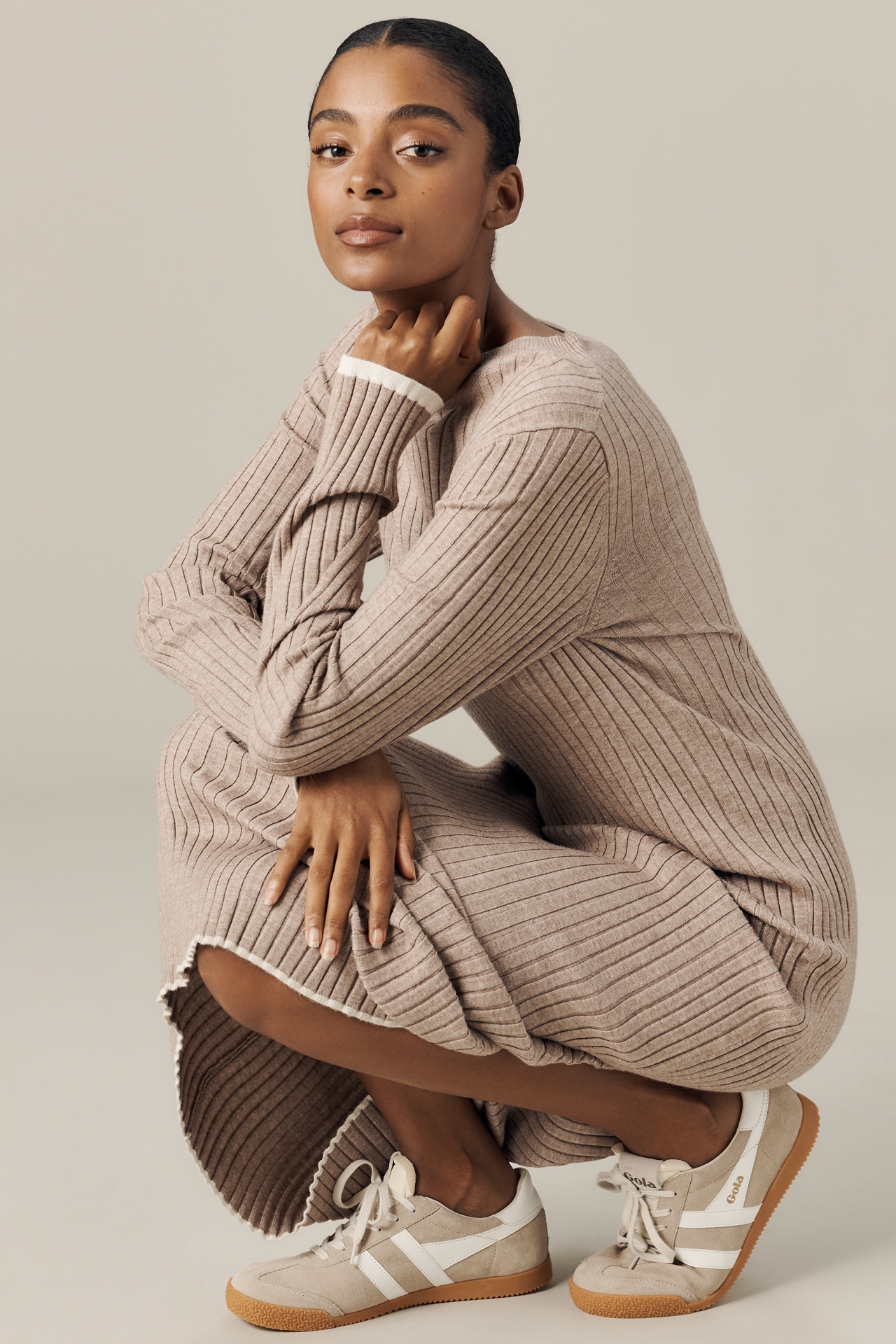 Varley Axel Long-Sleeve Rib Knit Midi Dress