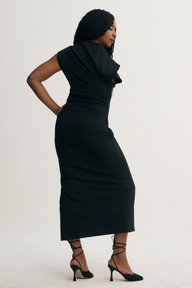 Maya Adaptive Short Sleeve Cowl Neck Midi Dress #1