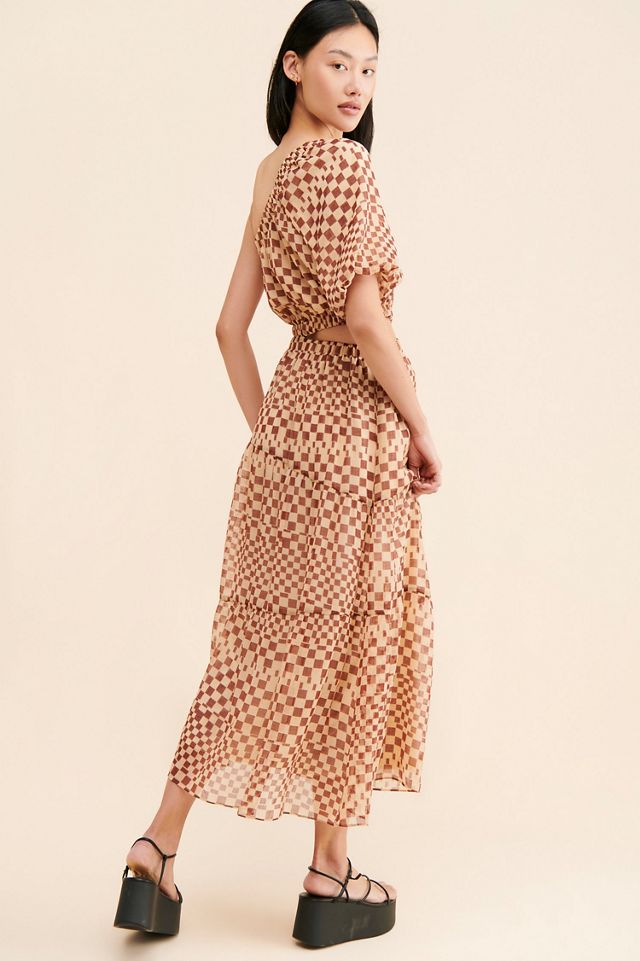Moon River One-Shoulder Checkered Dress #1
