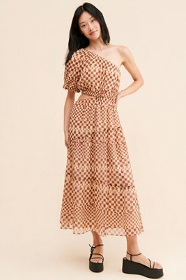 Moon River One-Shoulder Checkered Dress