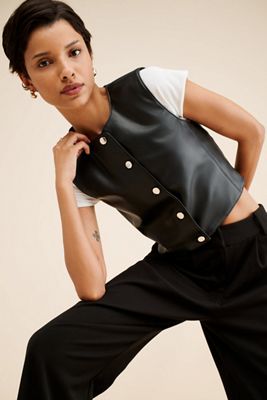 WAYF Cropped Vegan Leather Vest
