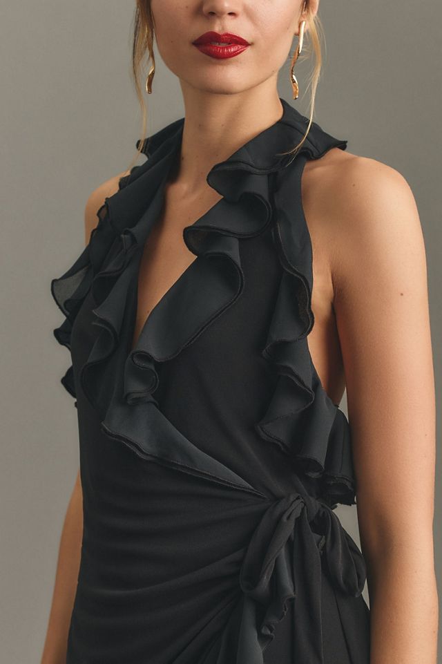 Halter Ruffle Asymmetrical Midi Dress #2