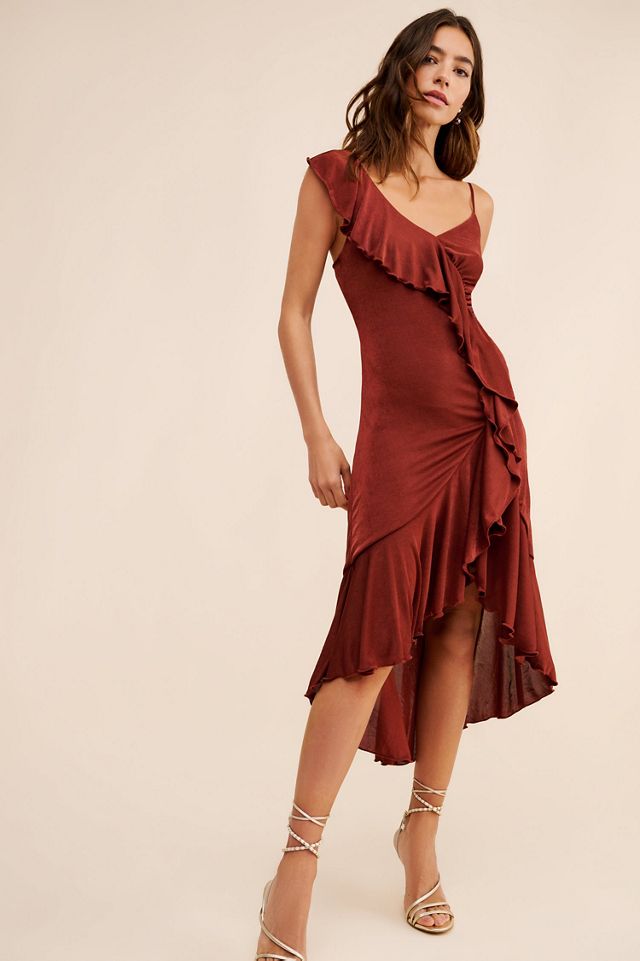 One-Shoulder Ruffled High-Low Midi Dress #3