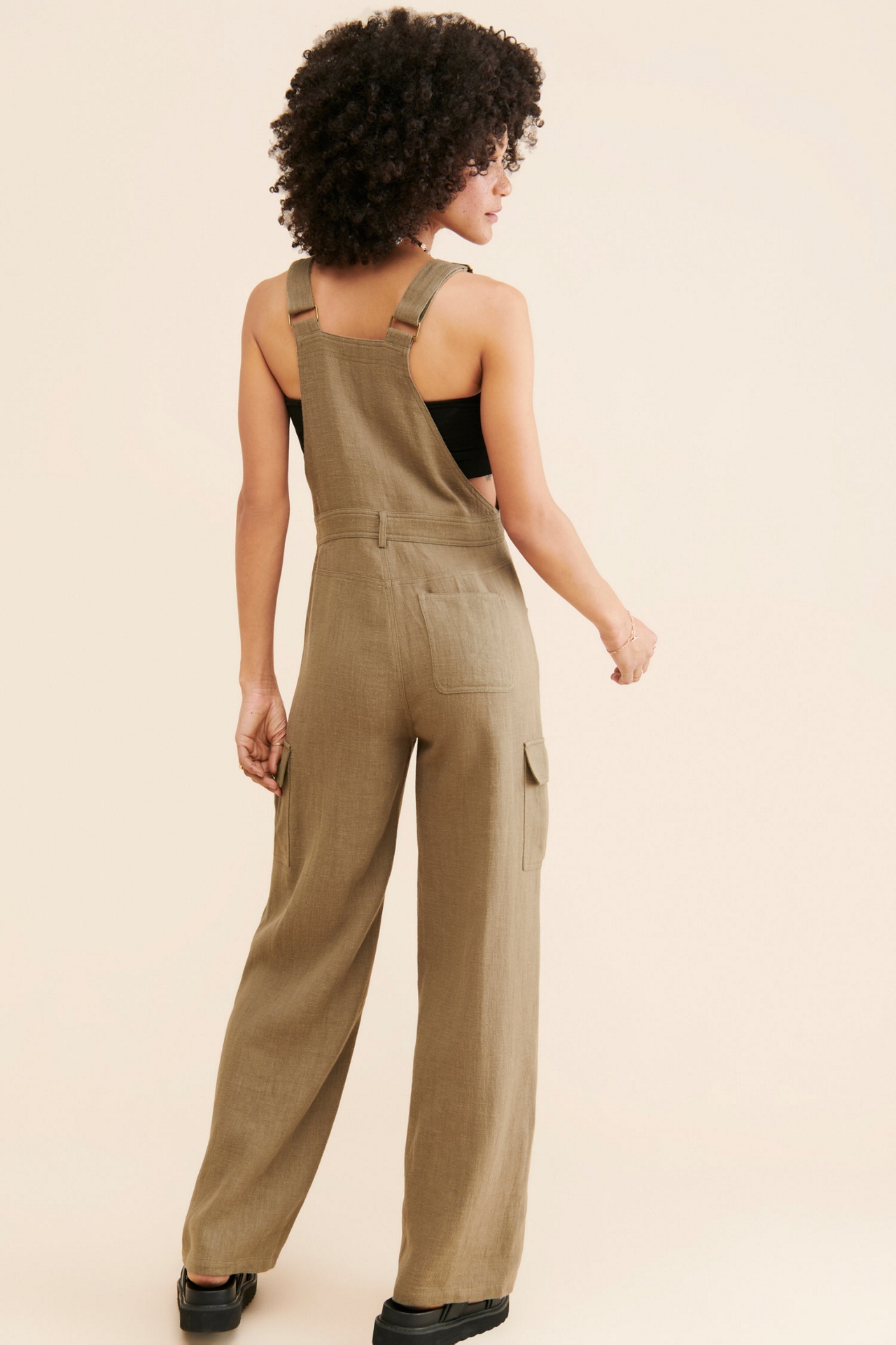 Flat White Linen Cargo Overalls