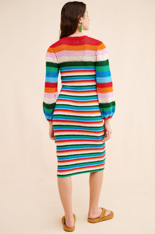 FARM Rio Colorful Stripes Crochet Midi Dress #1