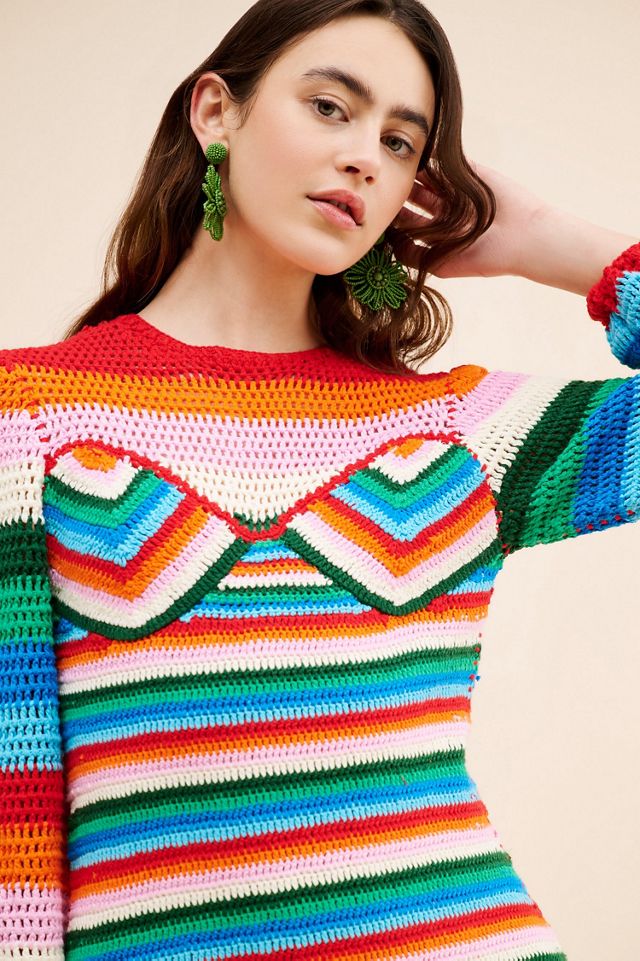 FARM Rio Colorful Stripes Crochet Midi Dress #2