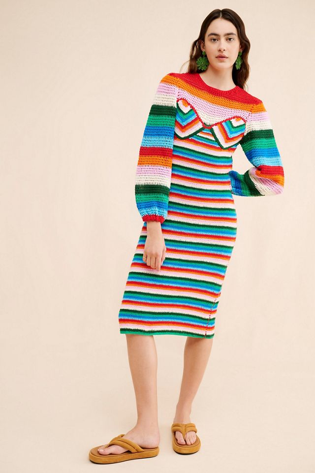 FARM Rio Colorful Stripes Crochet Midi Dress #3
