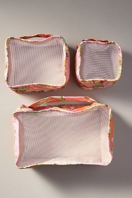 Anthropologie Floral Mesh Packing Cubes, Set Of 3