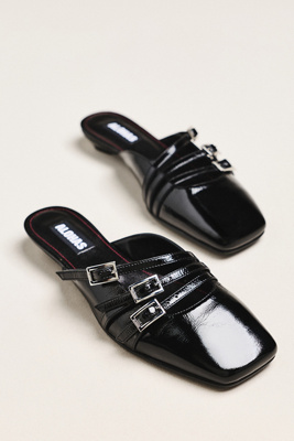 Alohas Penelope Onix Black Leather Kitten-heel Mules