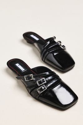 ALOHAS Penelope Onix Black Leather Kitten-Heel Mules