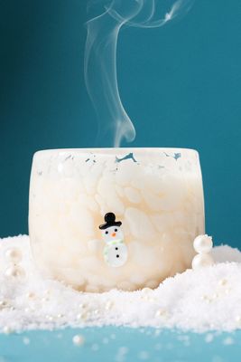 Snowman Pressed Bead Woody Vanilla Bean & Balsam Glass Candle
