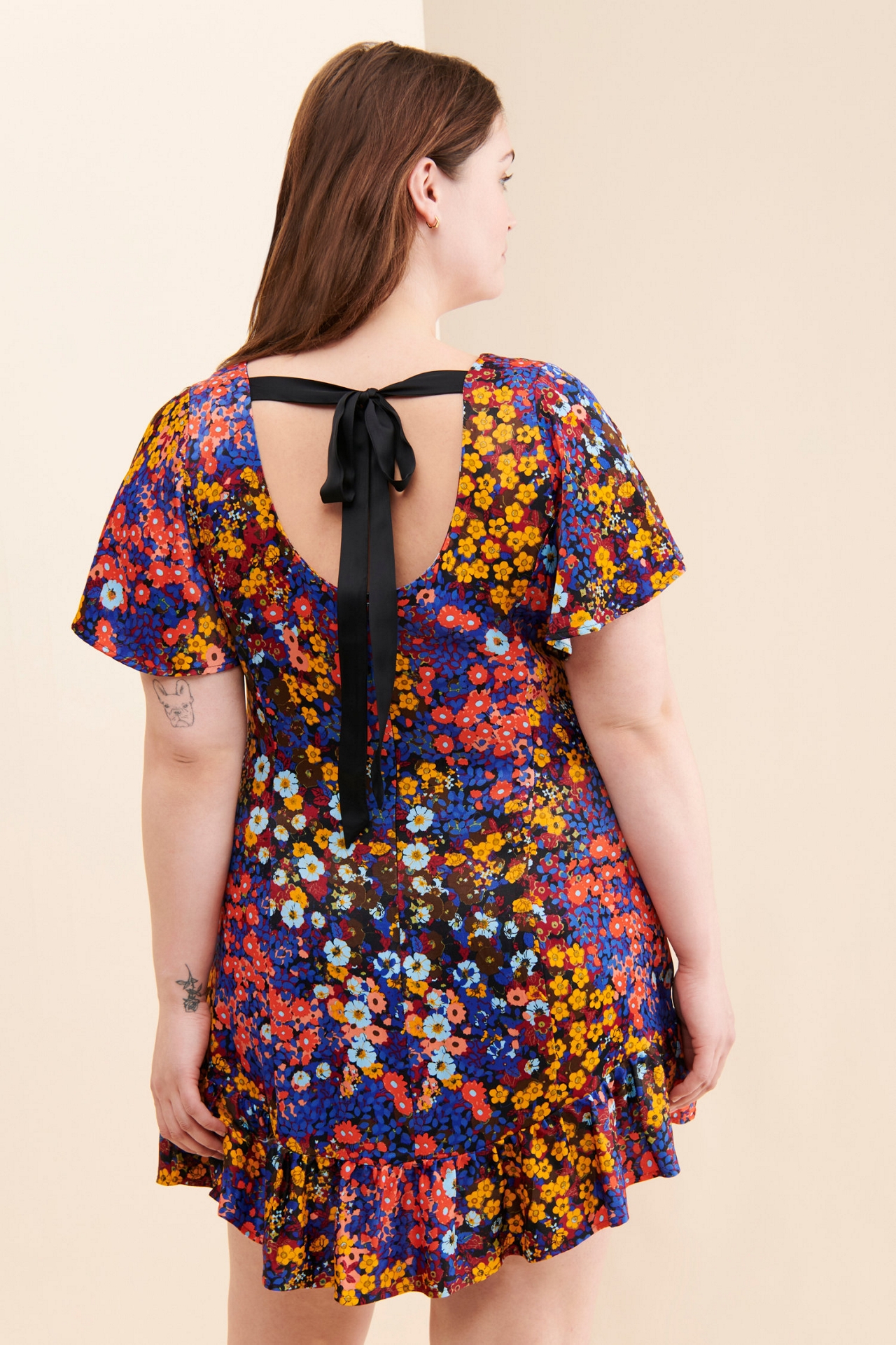 Ruffled Satin Mini Dress