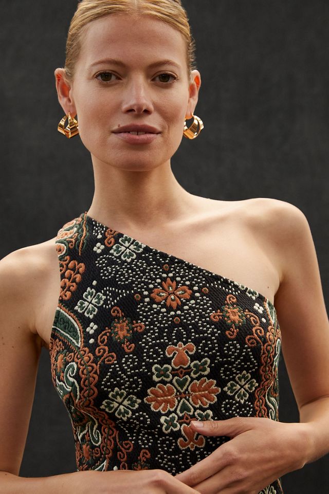 One Shoulder Jacquard Midi Dress #1