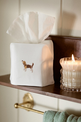Anthropologie Hand-embroidered Icon Tissue Box Cover In White
