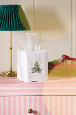Anthropologie Hand-embroidered Icon Tissue Box Cover In White