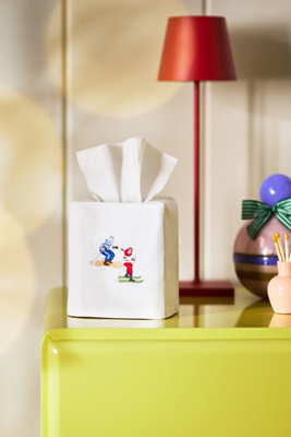 Anthropologie Hand-embroidered Icon Tissue Box Cover In White