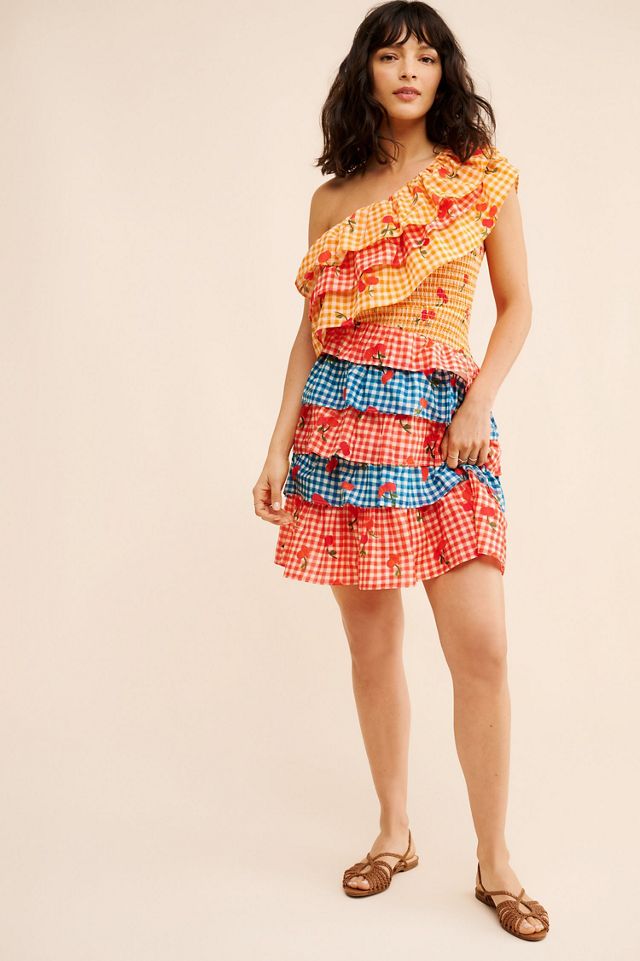 FARM Rio One Shoulder Cherry Mini Dress