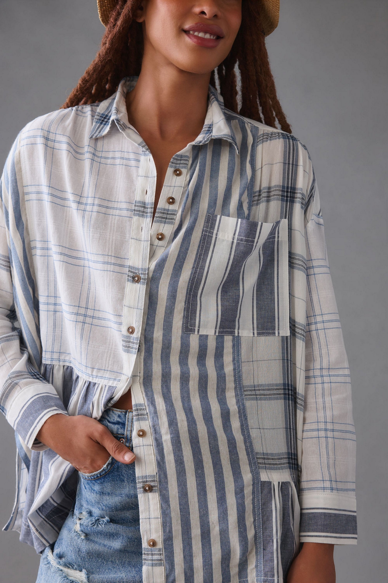 Pilcro Buttondown Flounce Shirt