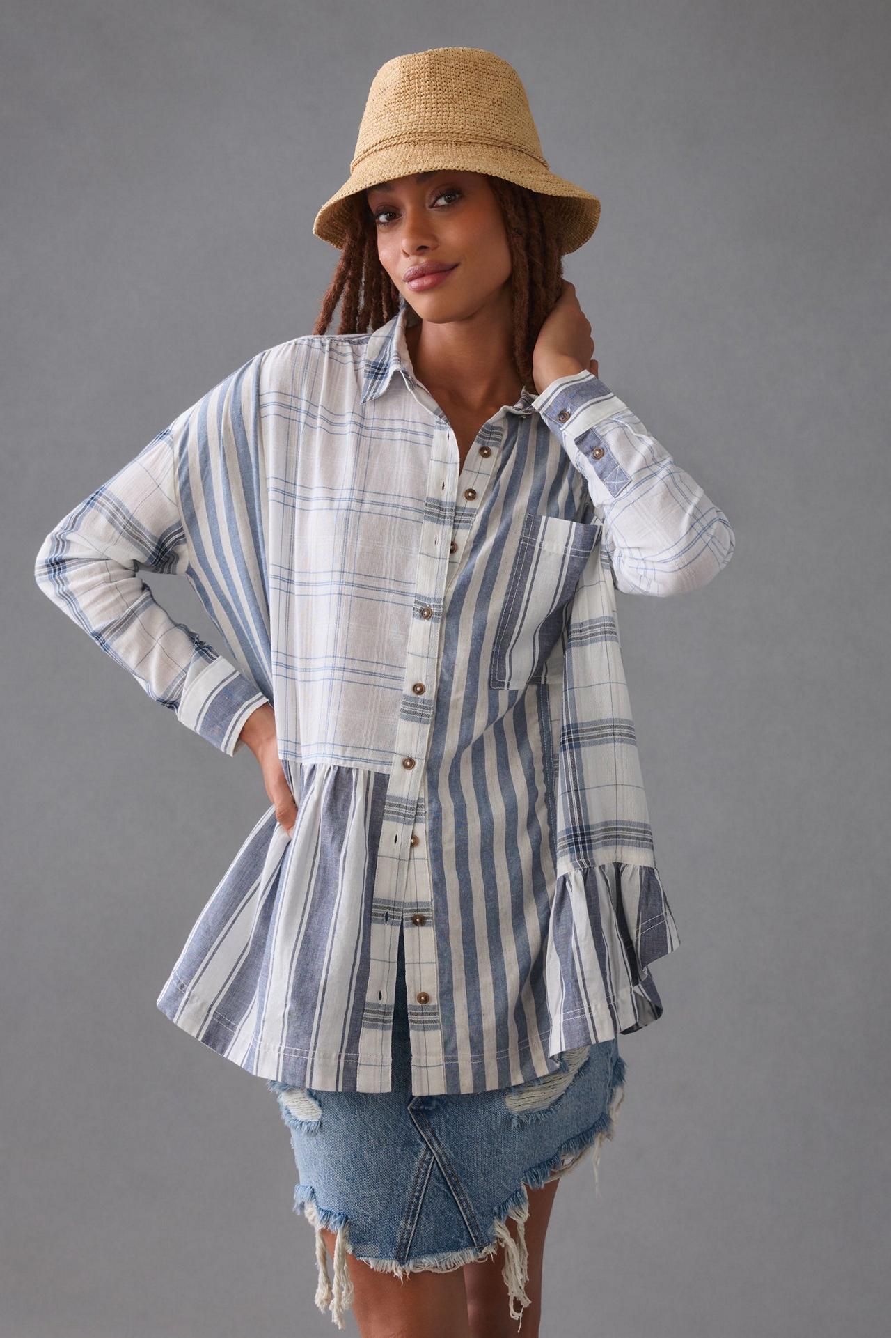 Pilcro Buttondown Flounce Shirt