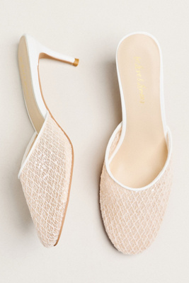 For Love & Lemons Claudia Lace Mule Heels In Neutral