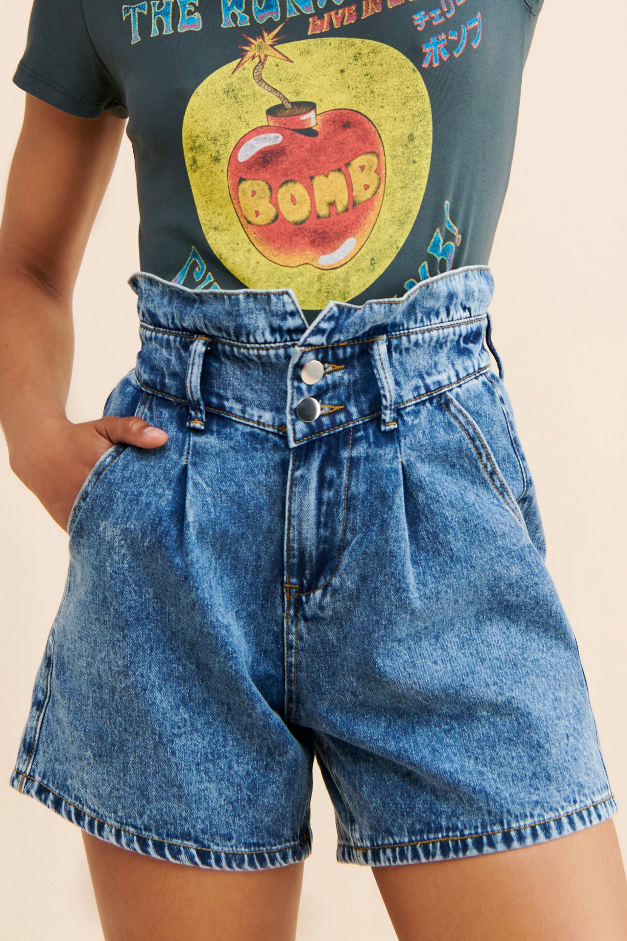 Love + Harmony Paper Bag Denim Shorts