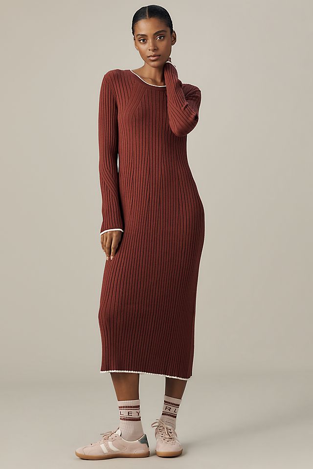 knee length dresses for ladies Fuzzy Sweater Midi Dress M