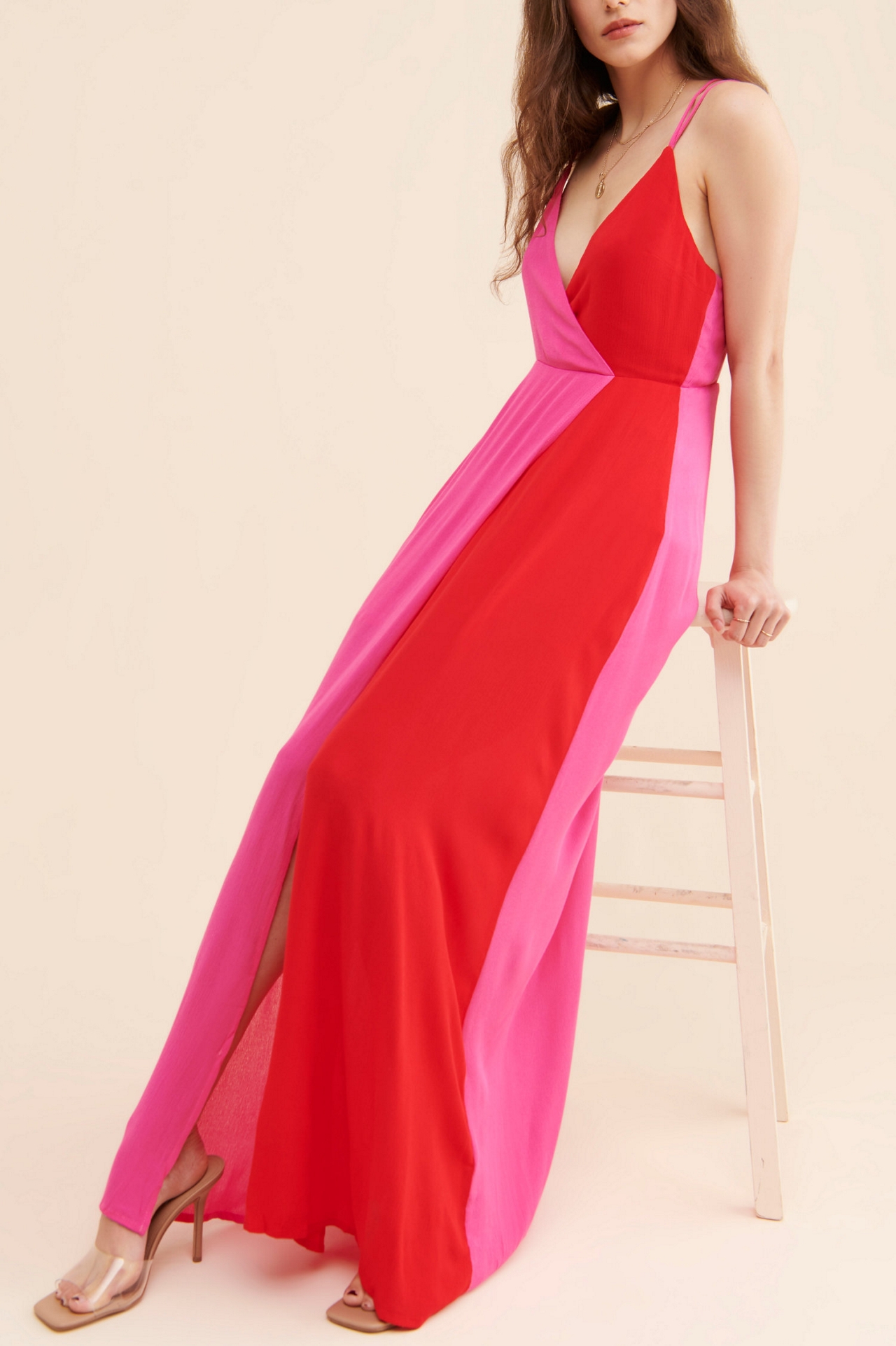 en elly Color Split Maxi Dress