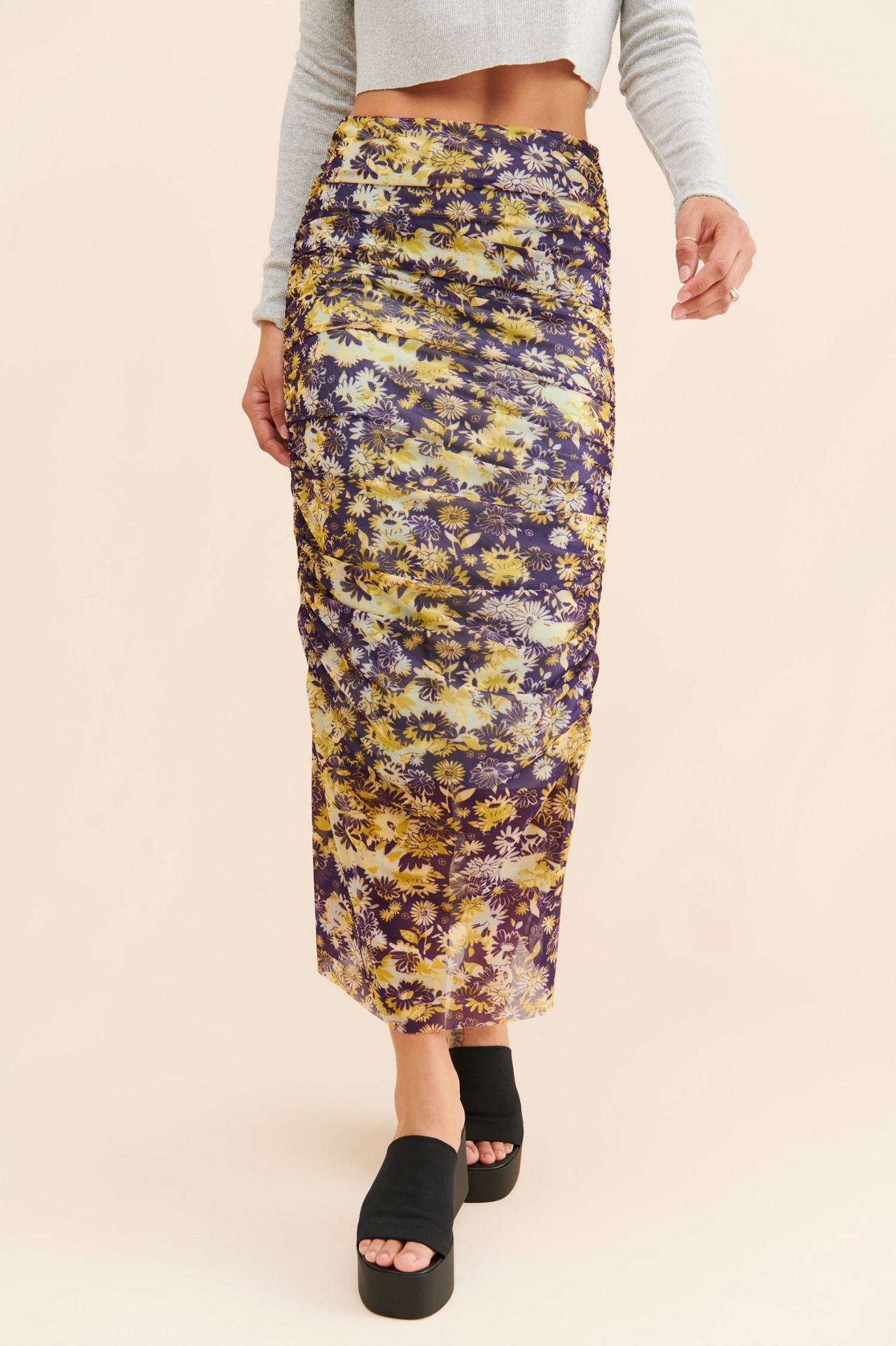Ruched Mesh Skirt