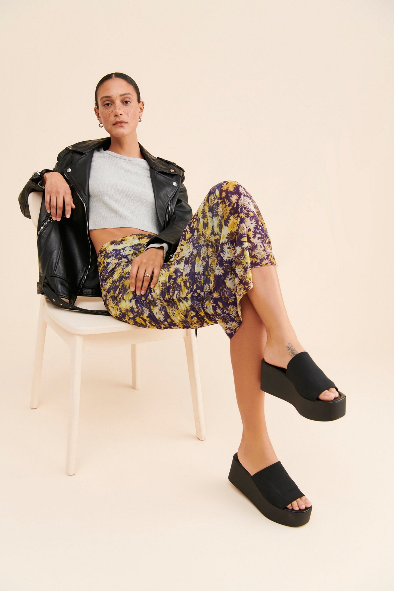 Ruched Mesh Skirt