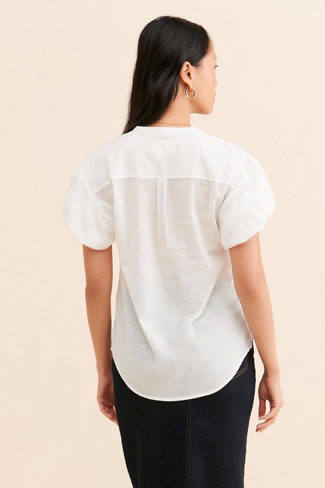 Bubble-Sleeve Buttoned Blouse #1